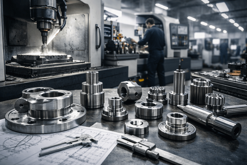 Металлические детали после механической обработки на производстве